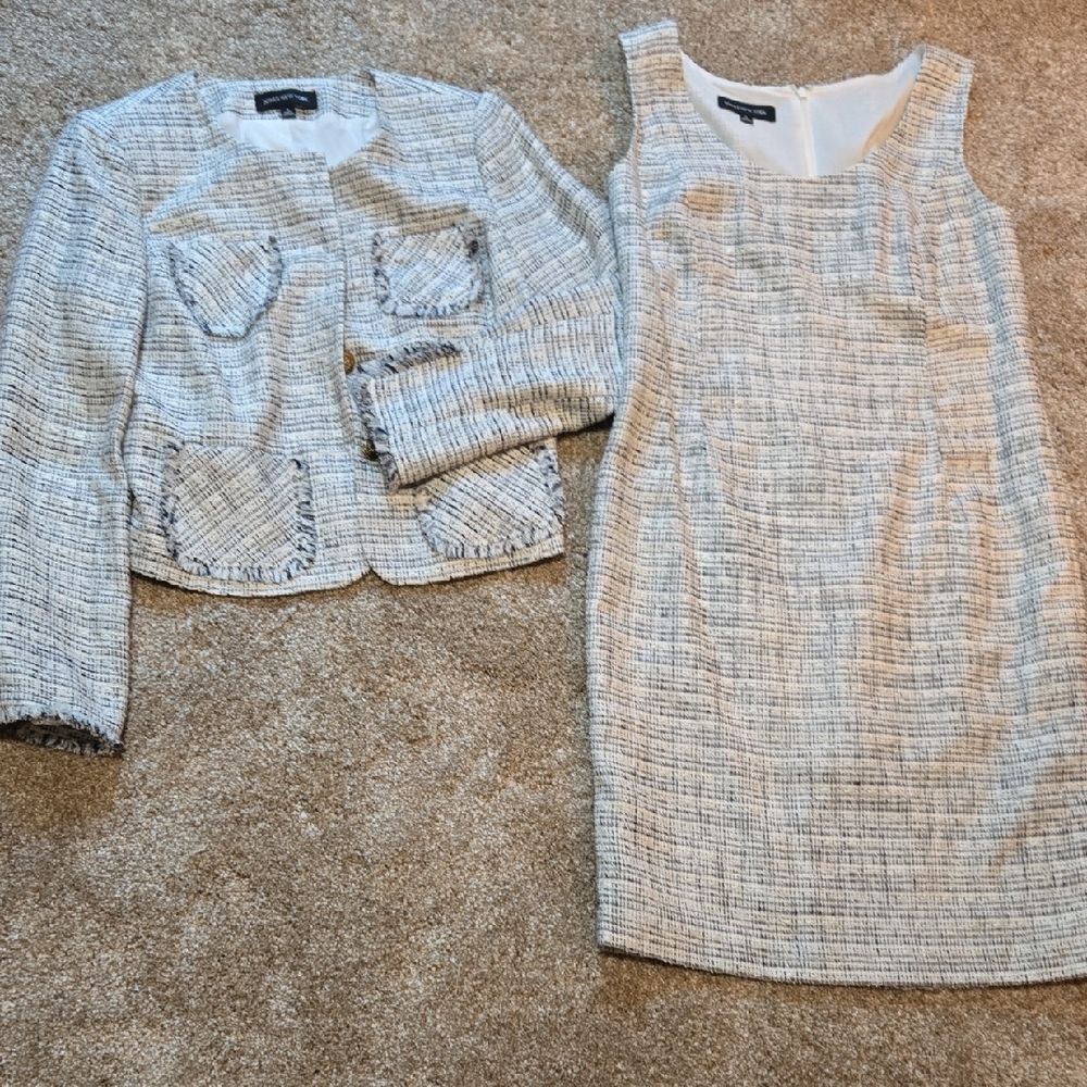 Jones New York White and Black Tweed Dress and Jacket Set
